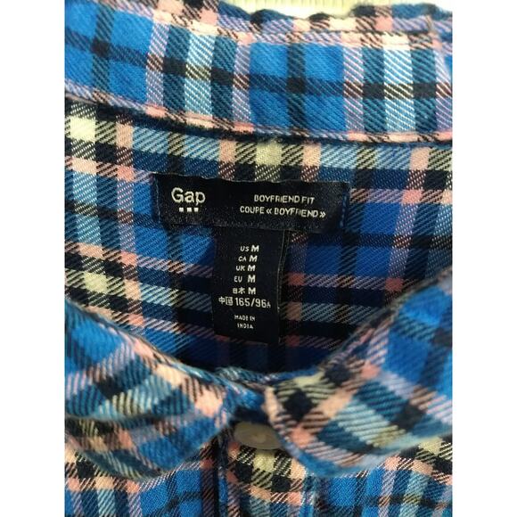 Gap Woman M Shirt Plaid Boyfriend Fit Blue Casual Collared Button Flannel - Picture 4 of 8